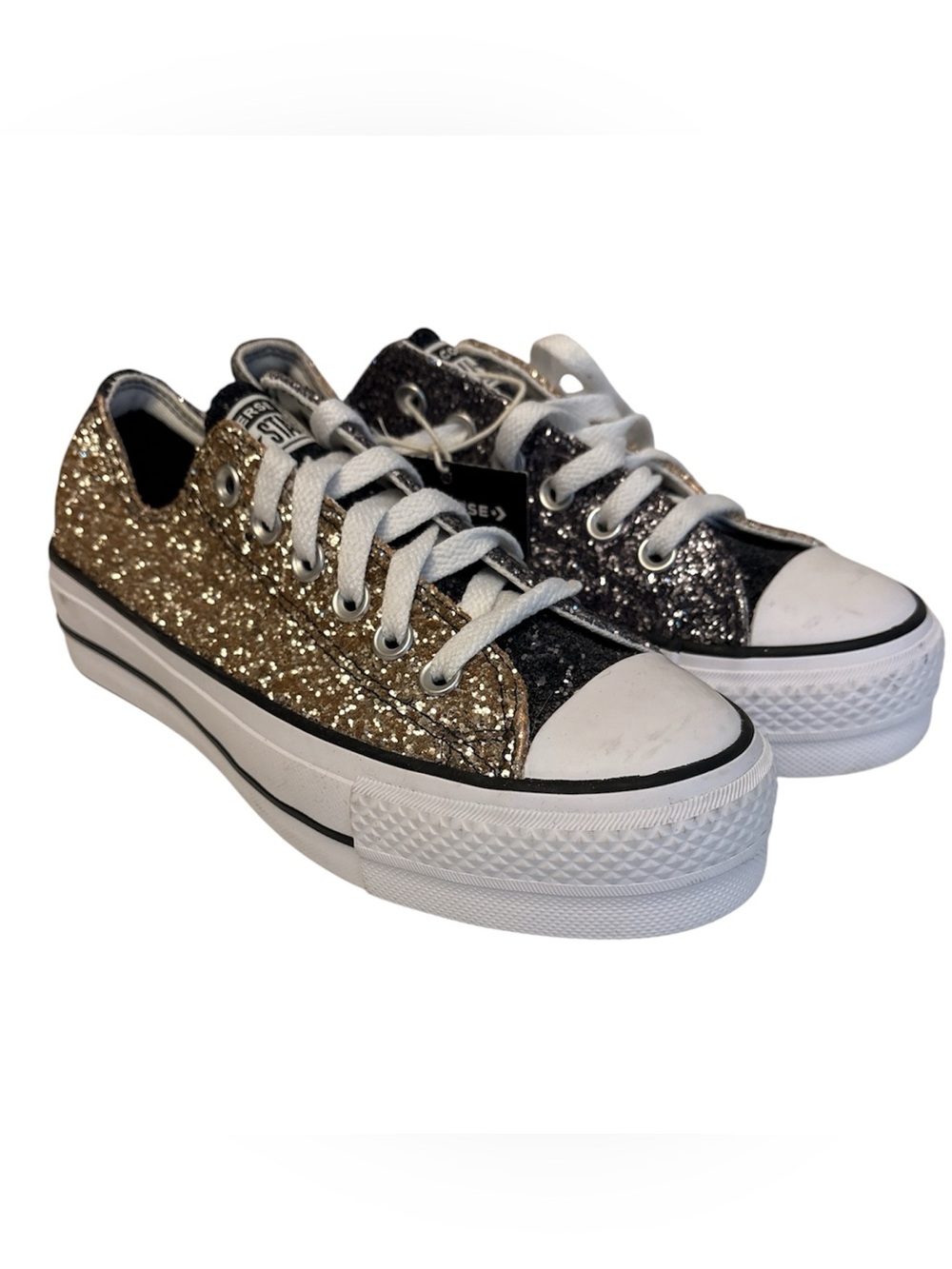 Converse Low Top Sneakers - Gold & Silver Glitter lace up Size 6.5 NWT